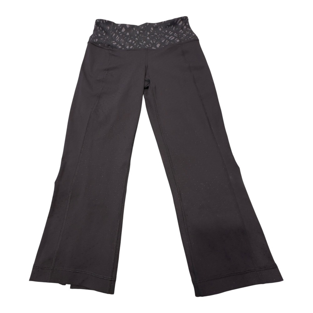 Lululemon Athletic Pants Womens 2 Black Perforated Flare Crop Slit Hem Yoga